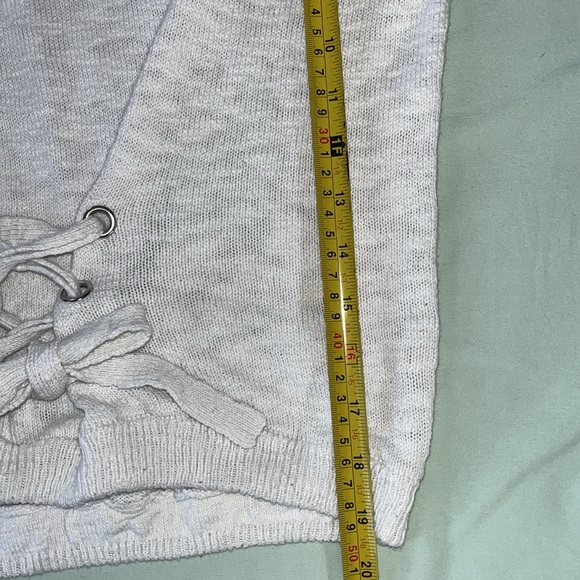 Hem and Thread white crop crew sweater with pull tie gathering at waist - Picture 8 of 13